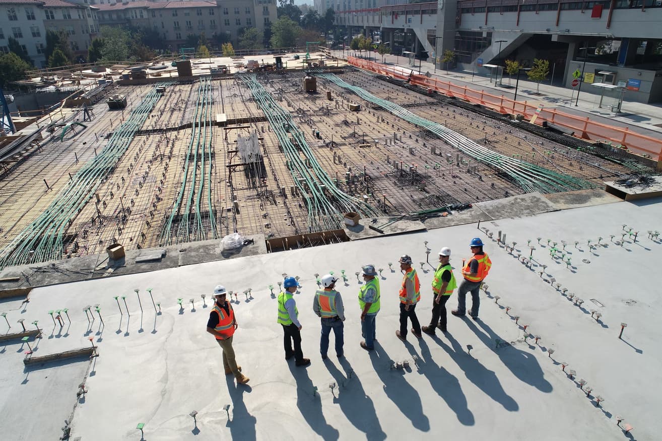 Engineers and workers on a construction site
